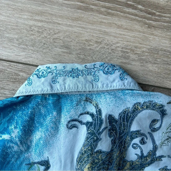 Indigo Palms Paisley Embroidered  Novelty Bohemian Button Down Shirt - Picture 15 of 16